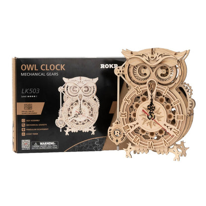 ROKR Owl Clock 3D Wooden Puzzle (LK503) | Mechanical Gear Clock Model