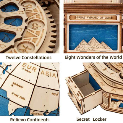 ROKR The Globe 3D Wooden Puzzle (ST002) | Rotating Globe with Secret Drawer