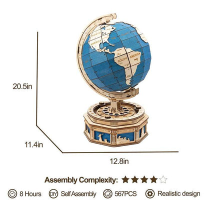 ROKR The Globe 3D Wooden Puzzle (ST002) | Rotating Globe with Secret Drawer