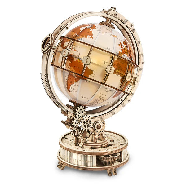 ROKR Luminous Globe 3D Wooden Puzzle (ST003) | Light-Up Globe with Magnifier