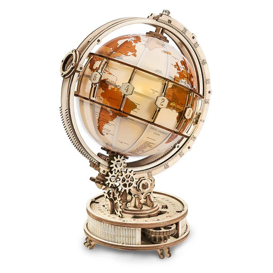 ROKR Luminous Globe 3D Wooden Puzzle (ST003) | Light-Up Globe with Magnifier