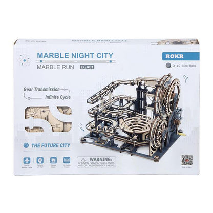 ROKR Marble Night City Marble Run 3D Wooden Puzzle (LGA01) | Hand-Cranked Track Maze