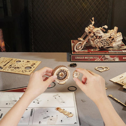 ROKR Cruiser motorcycle 3D Wooden Puzzle (LK504) | Wind-Up Motorcycle Model