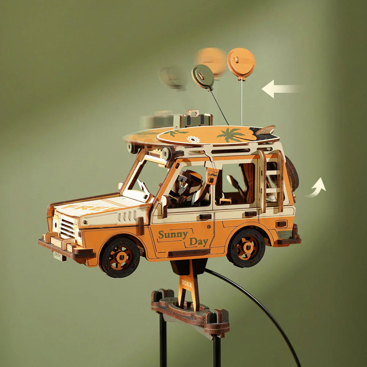 ROKR Road Tripper Pendulum Balance Toy 3D Puzzle - MCD03 | Wooden Vintage Car Kinetic Desk Toy