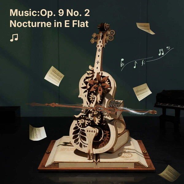 ROKR Magic Cello Mechanical Music Box 3D Wooden Puzzle (AMK63) | Wind-Up “Nocturne”
