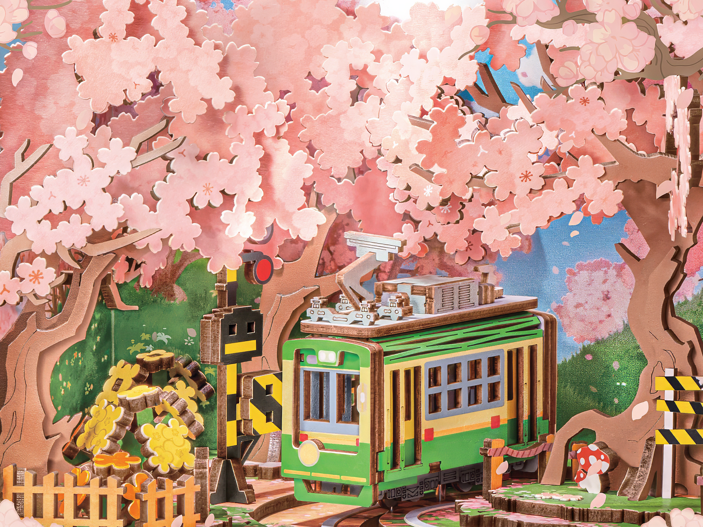 Rolife Sakura Dreamy Tour DIY Music Box 3D Wooden Puzzle - AMT02 | Wind-Up Musical Craft Kit with LED Lights