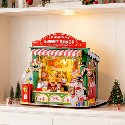 Rolife Christmas Candy Stand DIY Miniature House Kit (DS043) | LED Light