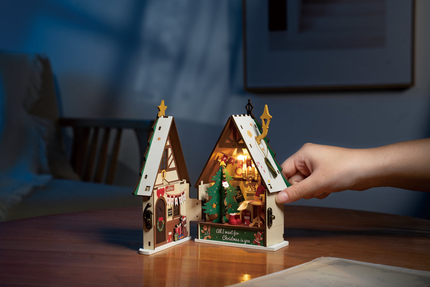 Rolife Twinkling Christmas House DIY Miniature Kit - DS036 | 3D Wooden Puzzle with LED Lights