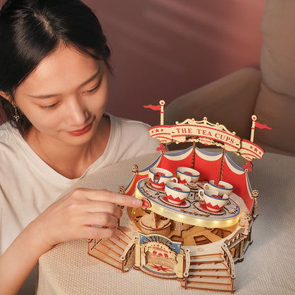ROKR Tilt-A-Whirl DIY Music Box 3D Wooden Puzzle (EA04) | Rotating Teacup Mechanical Puzzle