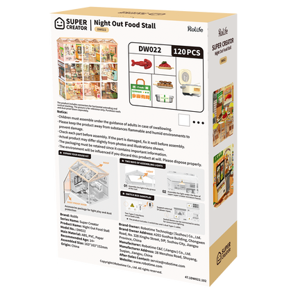 Rolife Super Creator Night Out Food Stall DIY Miniature House (DW022) | 1:24 Scale