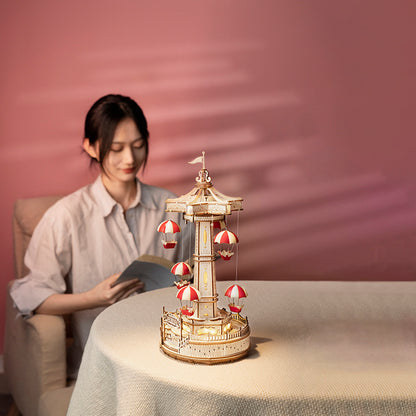 ROKR Parachute Tower DIY Music Box 3D Wooden Puzzle (EA01) | Touch Light Mechanical Puzzle