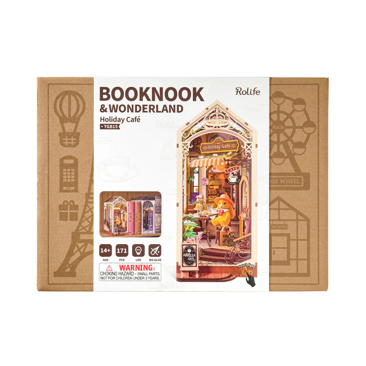 Rolife Holiday Cafe DIY Book Nook Shelf Insert (TGB15) | Touch Light