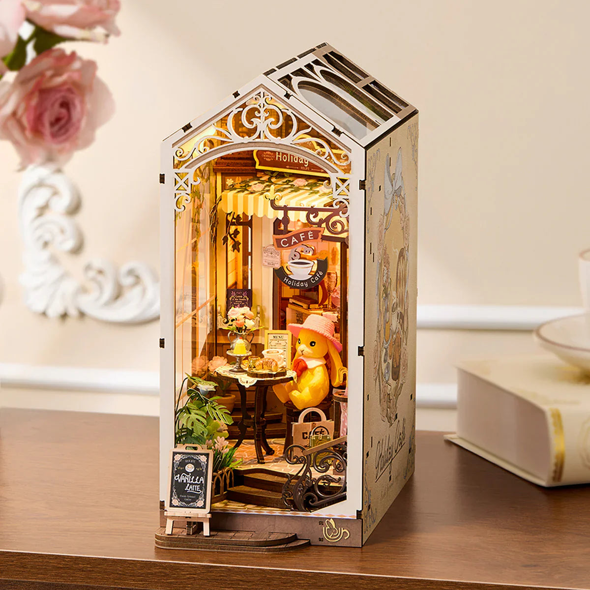 Rolife Holiday Cafe DIY Book Nook Shelf Insert (TGB15) | Touch Light