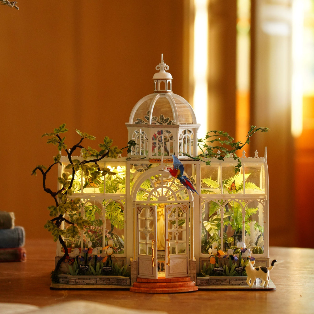 Rolife Oxygen Oasis DH102 - completed greenhouse displayed with warm lighting