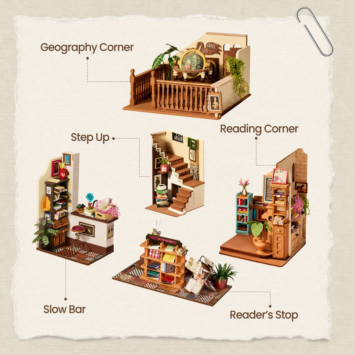 Rolife Pagestory Books DH103 - miniature bookshop interior and illuminated doorway