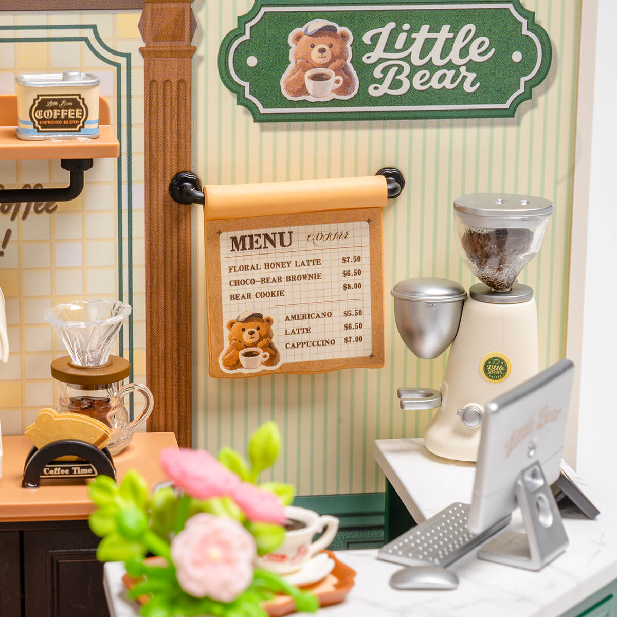 Rolife Perfect Romance Café DW028 - coffee bar and menu detail