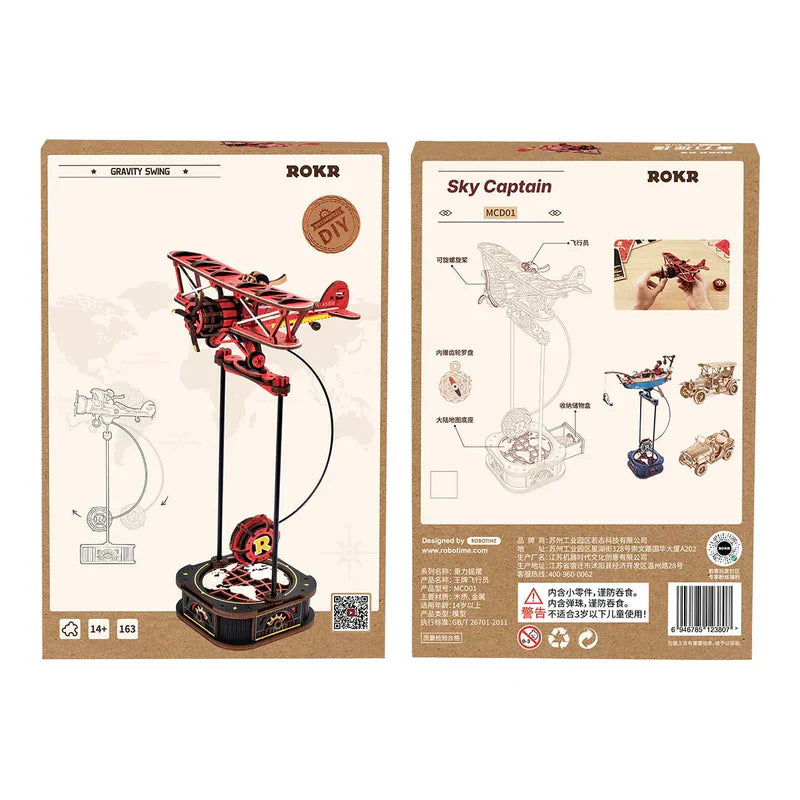 ROKR DIY Gravity Swing Sky Captain - MCD01 | Mechanical 3D Wooden Puzzle with Auto-Swing Feature