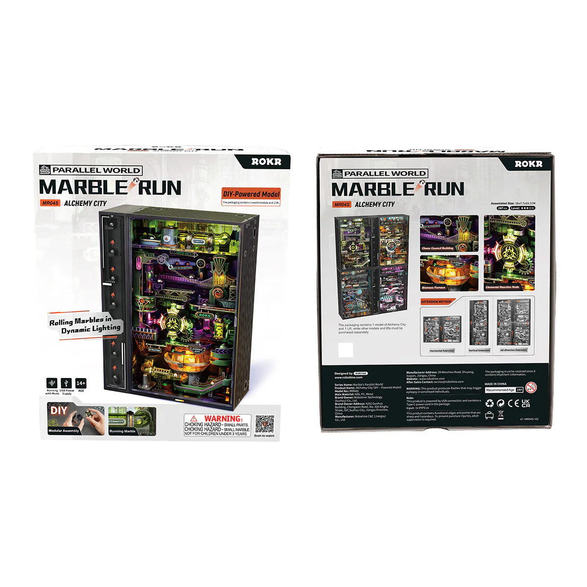 ROKR Alchemy City Marble Run 3D Wooden Puzzle (MR04S) | 182cm Track & Interactive Lights