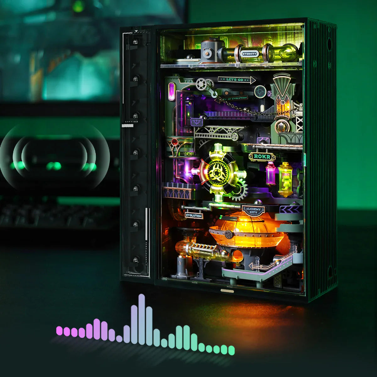 ROKR Alchemy City Marble Run 3D Wooden Puzzle (MR04S) | 182cm Track & Interactive Lights