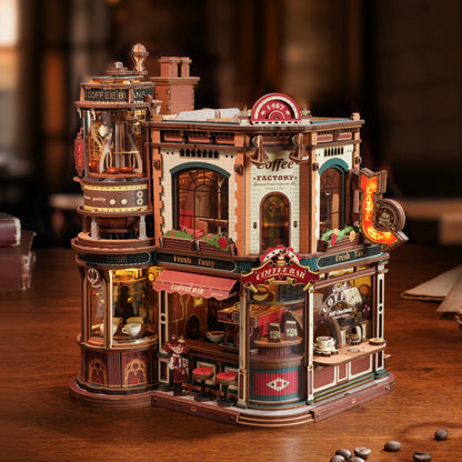 Rolife Coffee Bar EAB02 DIY Miniature House Kit with detailed illuminated café display