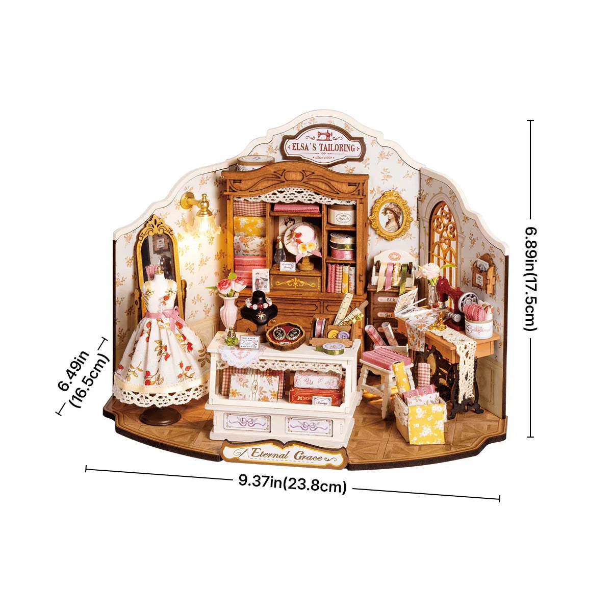 Rolife Elsa's Tailoring DIY Miniature House - DG178 | 3D Dollhouse Kit with LED Lights for Adults