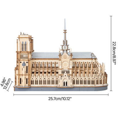 Rowood Paris Cathedral 3D Wooden Puzzle (TG511) | Gothic Architecture Model with LED Lights