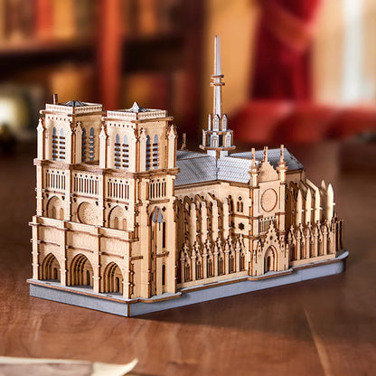 Rowood Paris Cathedral 3D Wooden Puzzle (TG511) | Gothic Architecture Model with LED Lights