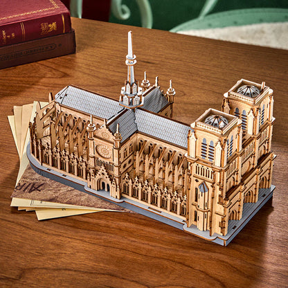 Rowood Paris Cathedral 3D Wooden Puzzle (TG511) | Gothic Architecture Model with LED Lights