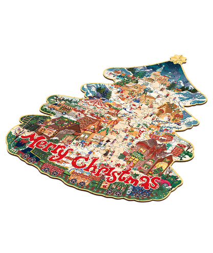 Rowood Christmas Town Wooden Jigsaw Puzzle (TA007) | Christmas Tree Holiday Scene