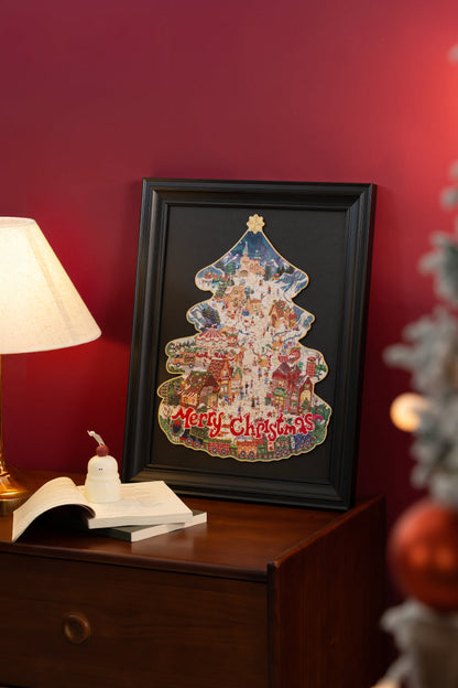 Rowood Christmas Town Wooden Jigsaw Puzzle (TA007) | Christmas Tree Holiday Scene