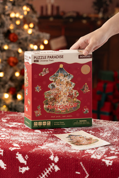 Rowood Christmas Town Wooden Jigsaw Puzzle (TA007) | Christmas Tree Holiday Scene