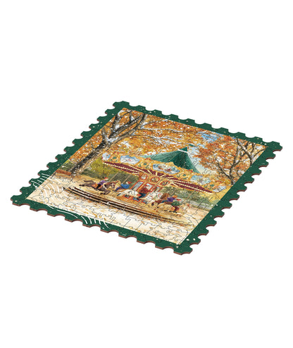 Rowood Golden Autumn Carousel Wooden Jigsaw Puzzle (TA008) | Nostalgic Autumn Park Scene