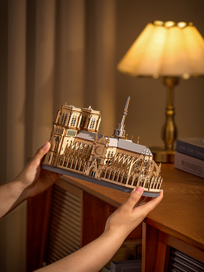 Rowood Paris Cathedral 3D Wooden Puzzle (TG511) | Gothic Architecture Model with LED Lights