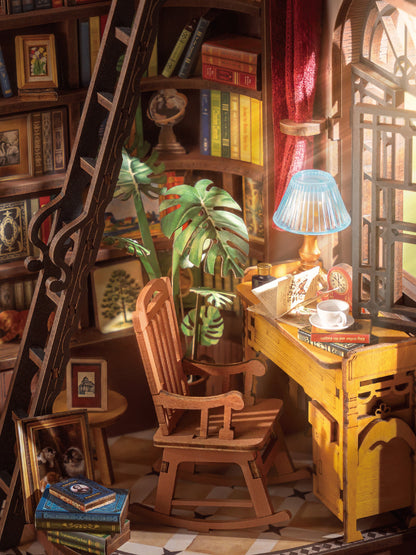 Rolife Silent Corner Study DIY Book Nook Kit (TGE02) | LED Library Bookshelf Insert