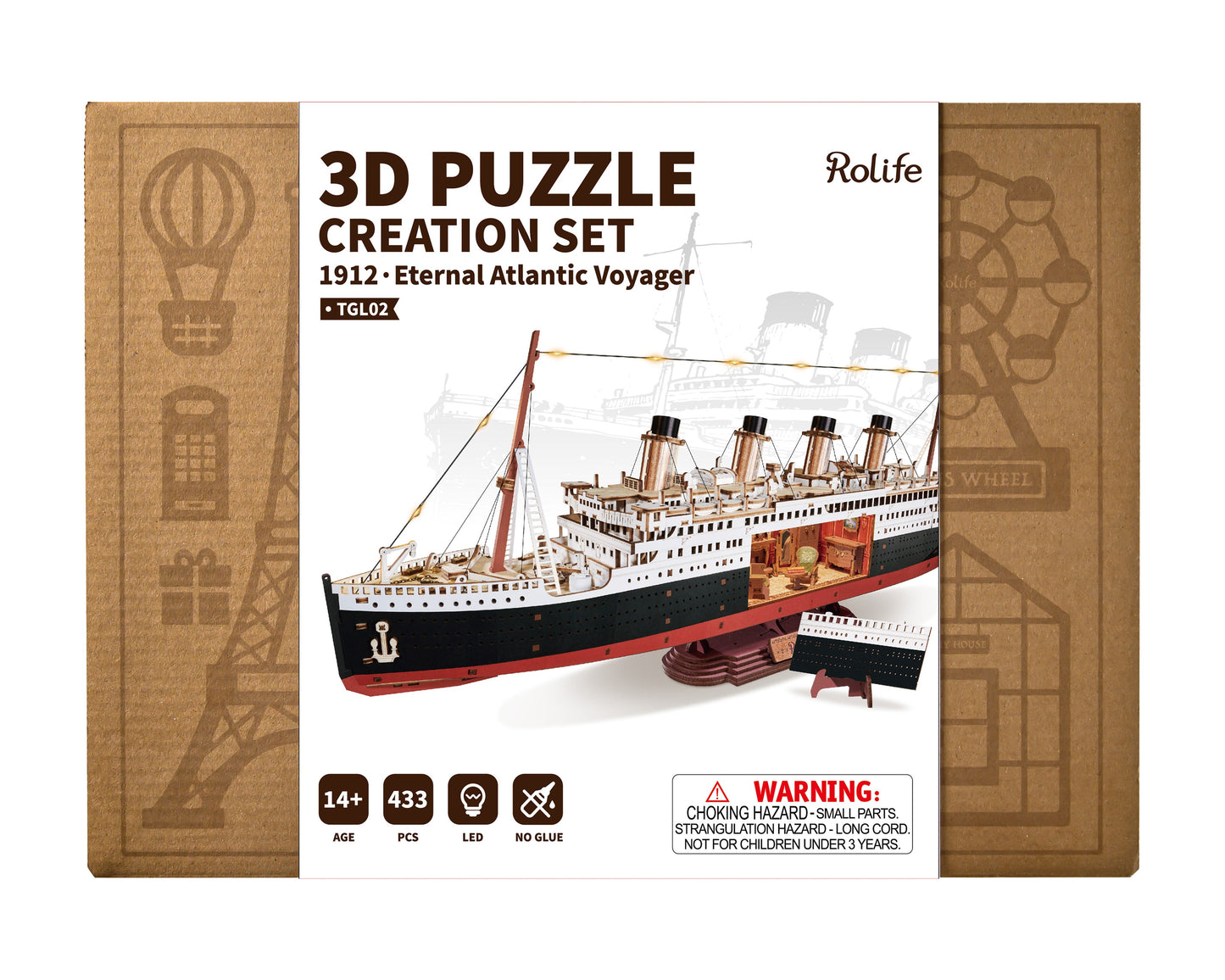 Rolife 1912 Eternal Atlantic Voyager 3D Wooden Puzzle (TGL02) | LED Ocean Liner Display Model