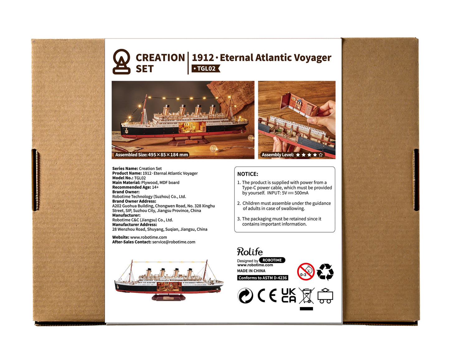 Rolife 1912 Eternal Atlantic Voyager 3D Wooden Puzzle (TGL02) | LED Ocean Liner Display Model