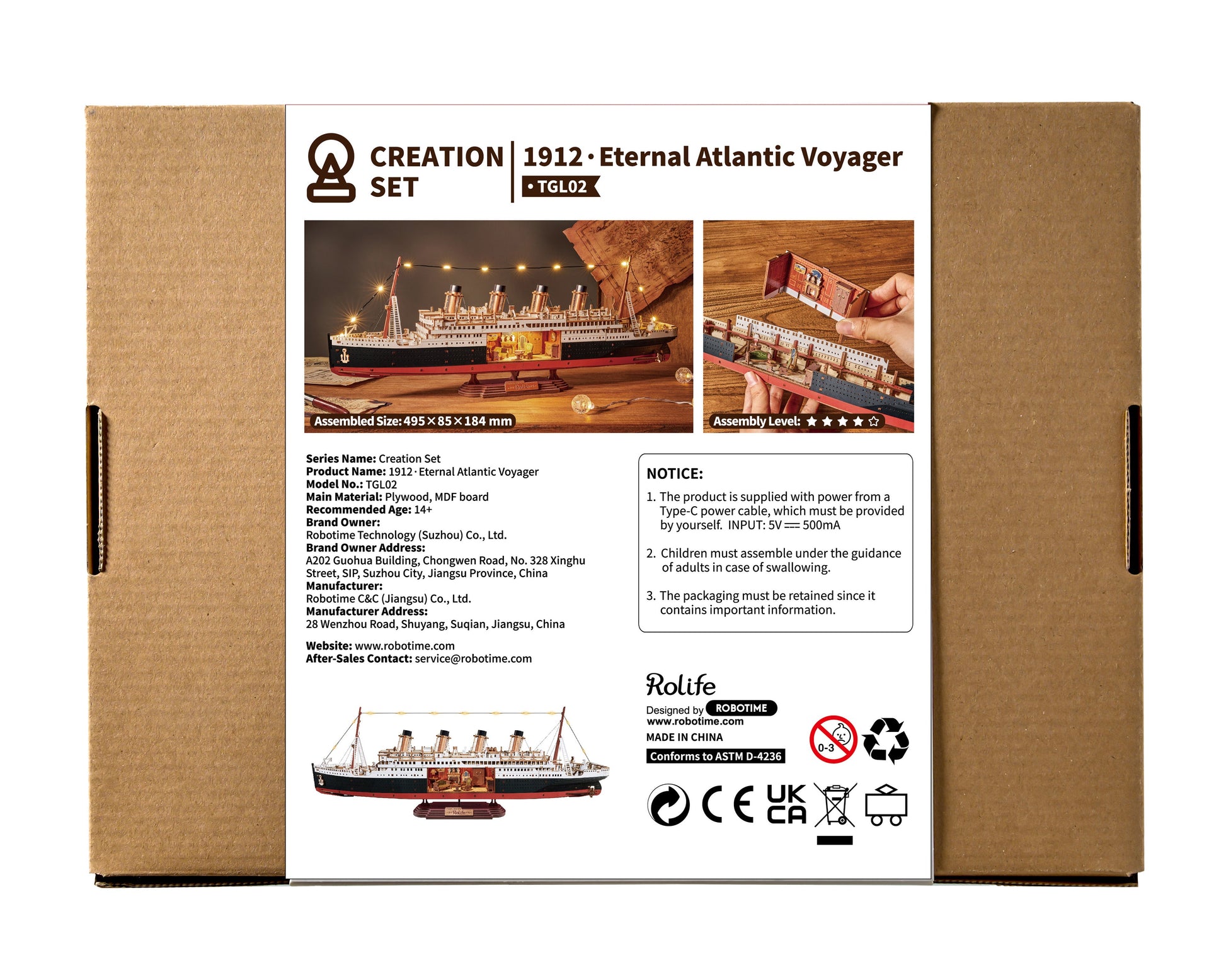 Rolife 1912 Eternal Atlantic Voyager 3D Wooden Puzzle (TGL02) | LED Ocean Liner Display Model