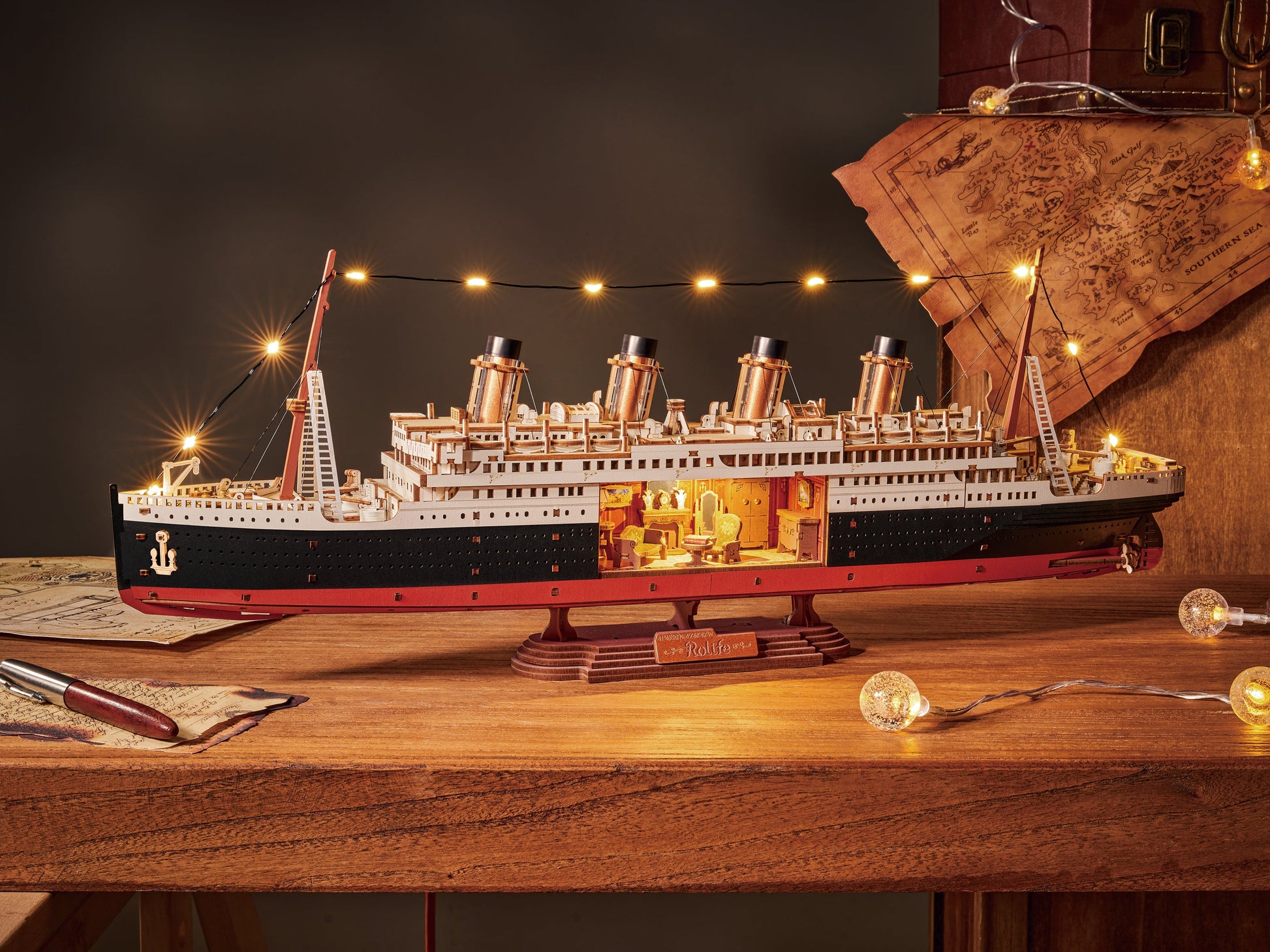 Rolife 1912 Eternal Atlantic Voyager 3D Wooden Puzzle (TGL02) | LED Ocean Liner Display Model
