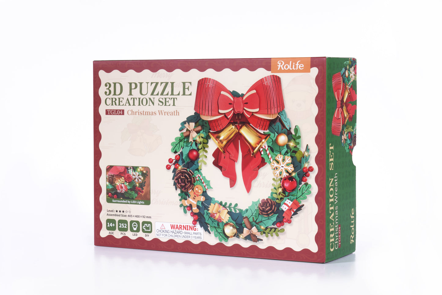 Rolife Christmas Wreath DIY 3D Wooden Puzzle - TGL04 | Light-Up Holiday Decoration with LED Lights