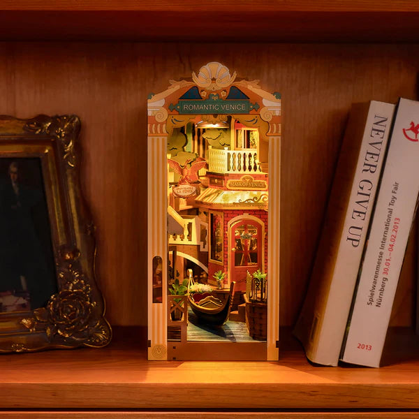 Rolife Romantic Venice DIY Book Nook Shelf Insert Kit (TGB08) | Dust Cover + Touch Light