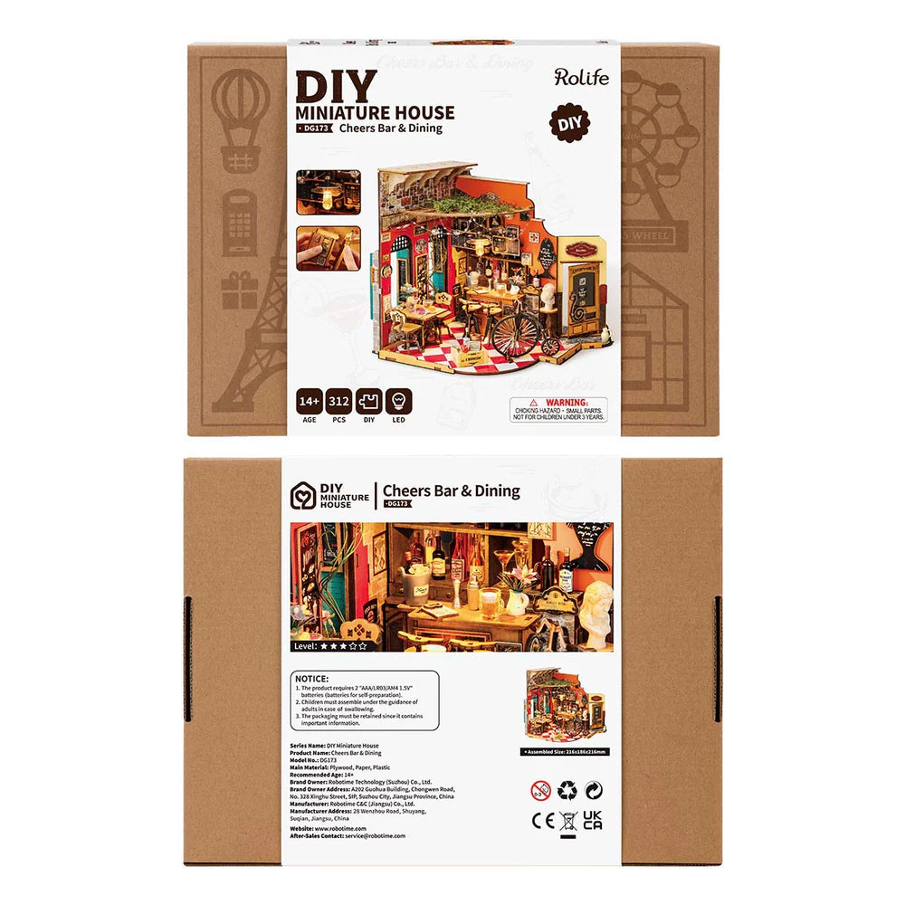 Rolife Cheers Bar & Dining DIY Miniature House Kit (DG173) | 1:18 Scale