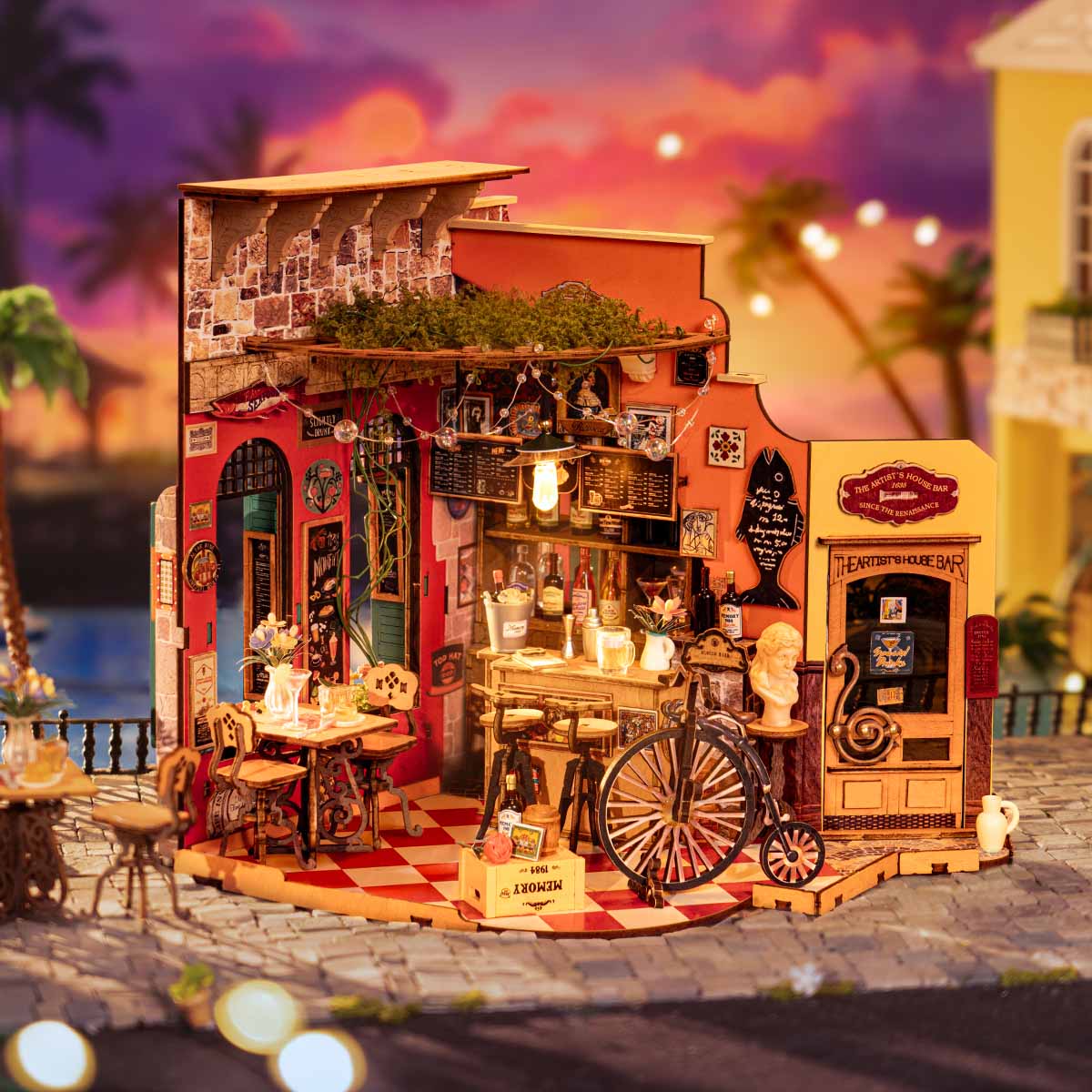 Rolife Cheers Bar & Dining DIY Miniature House Kit (DG173) | 1:18 Scale