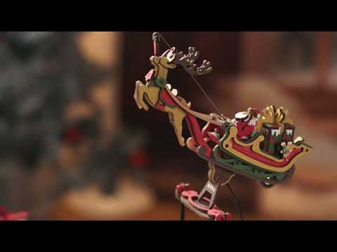 ROKR Santa on Sleigh MCD05 gravity swing wooden 3D puzzle assembly and product demonstration video