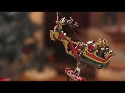 ROKR Santa on Sleigh MCD05 gravity swing wooden 3D puzzle assembly and product demonstration video