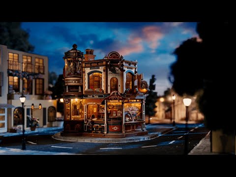 ROKR Dream Coffee Factory EAB02 3D Wooden Puzzle Music Box with LED Lights Official Video