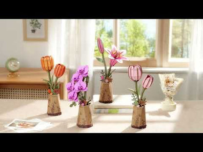 Rowood Pink Tulip TW082 DIY wooden flower product video showing the finished display and product details