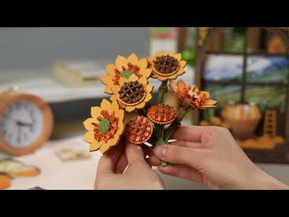 Rowood Golden Sunflower TH002 3D wooden puzzle assembly and LED display video