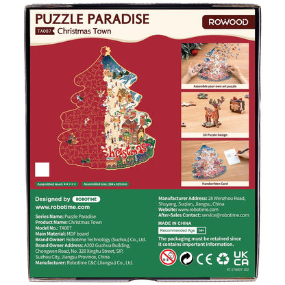 Rowood Christmas Town Wooden Jigsaw Puzzle (TA007) | Christmas Tree Holiday Scene
