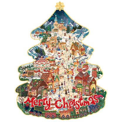 Rowood Christmas Town Wooden Jigsaw Puzzle (TA007) | Christmas Tree Holiday Scene
