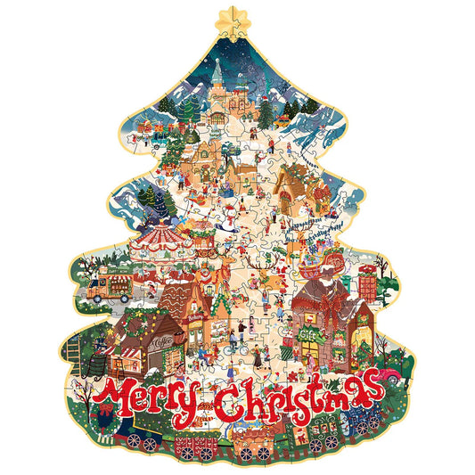 Robotime Christmas Town DIY 3D Wooden Puzzle - TA007 | Miniature Village Kit with LED Lights for Adults